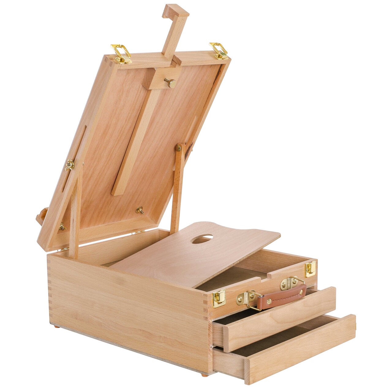 Extra Large 2 Drawer Adjustable Wood Sketchbox Easel with Storage - Portable Artist Desktop Easels for Drawing, Painting, Premium Beechwood - Table top Easel with Paint Palette, Case